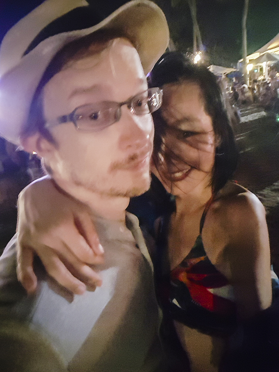 Ottie having to take care of me at ZoukOut 2016 at Siloso Beach, Singapore.