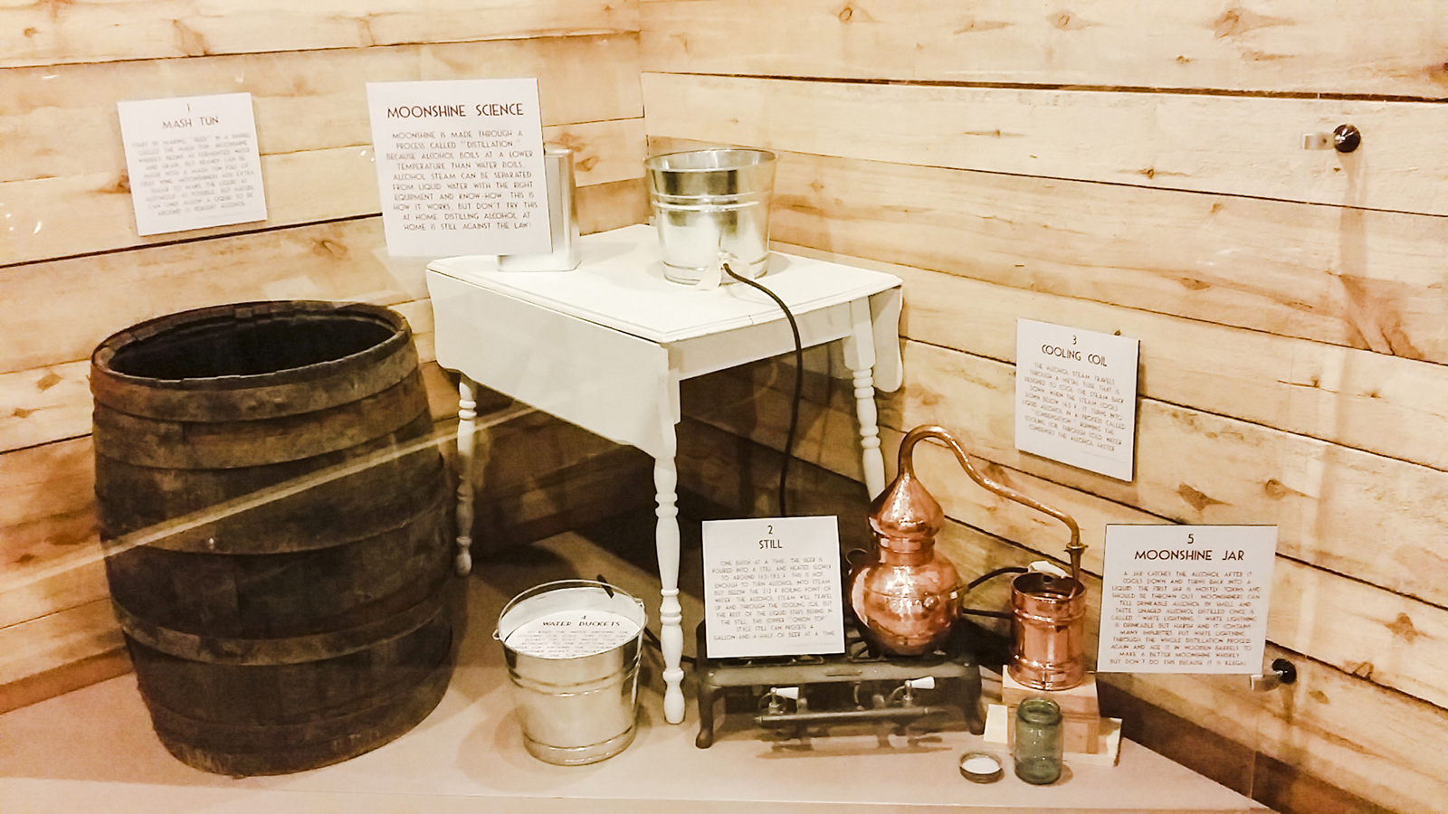 Tools to make Moonshine at an exhibition on the Prohibition in the USA.