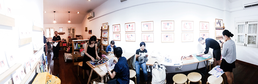 Panoramic shot of Knuckles & Notch Risograph Printing Studio, Singapore.