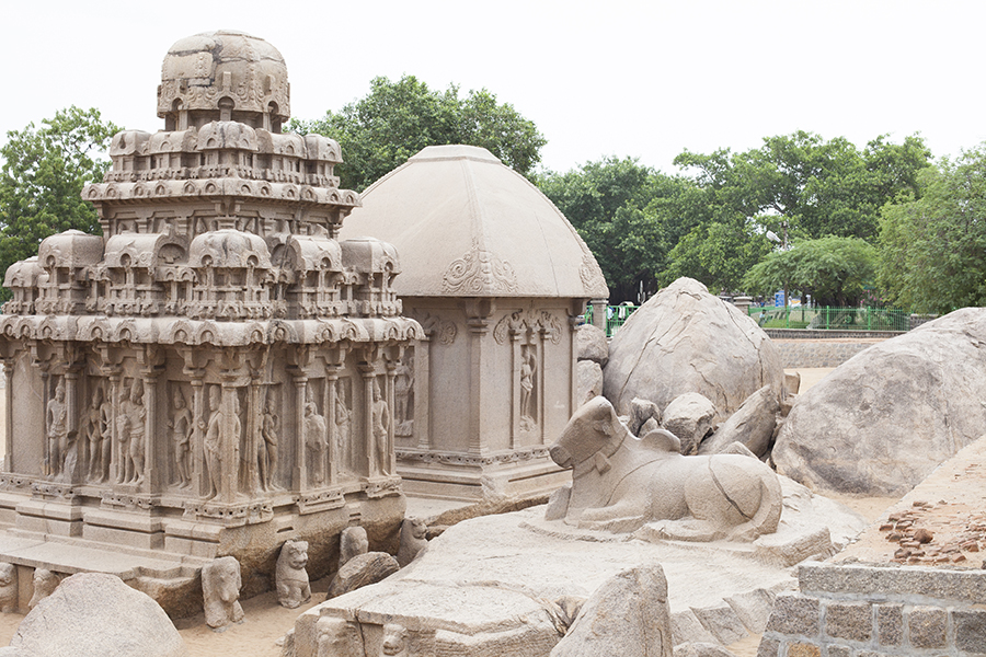 Sculptures at 5 Rathas Mahabalipuran Chennai India.