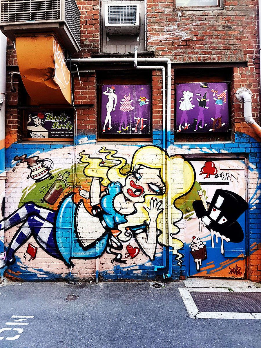 Alice in Wonderland mural in Perth Australia.