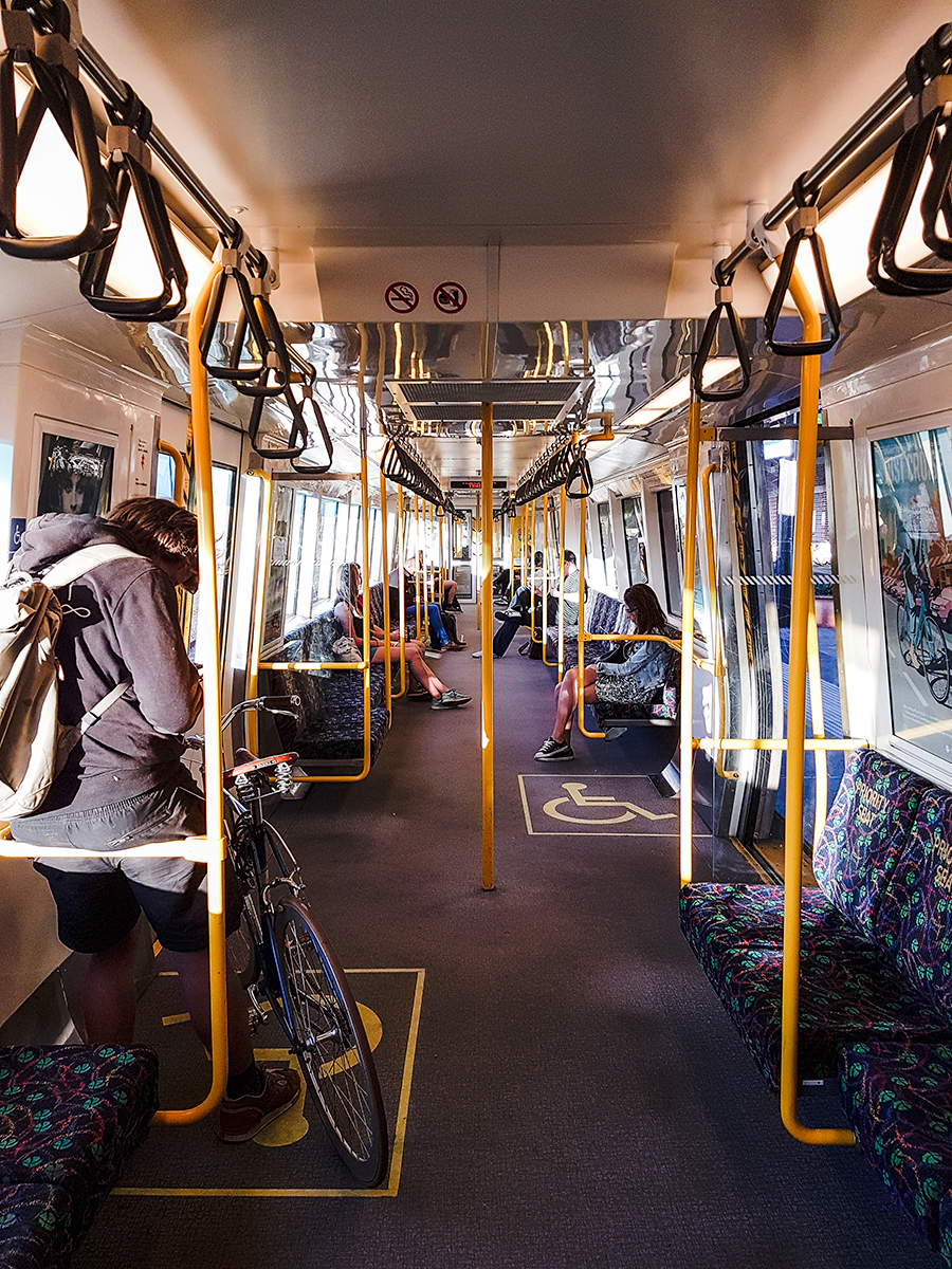 Inside of a train carriage in Perth Australia.