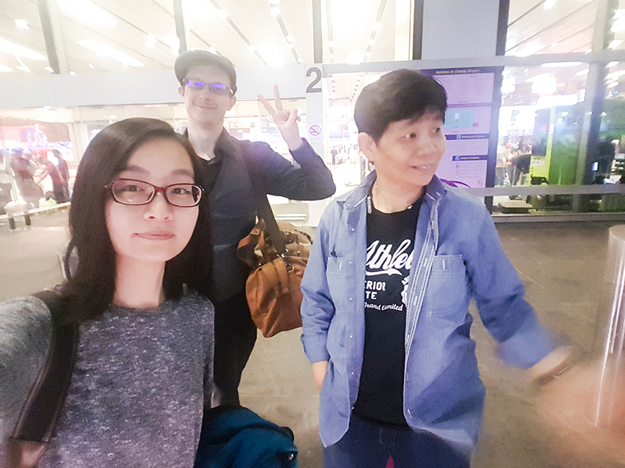 Selfie at Singapore Changi Airport before embarking on our flight to Tokyo.