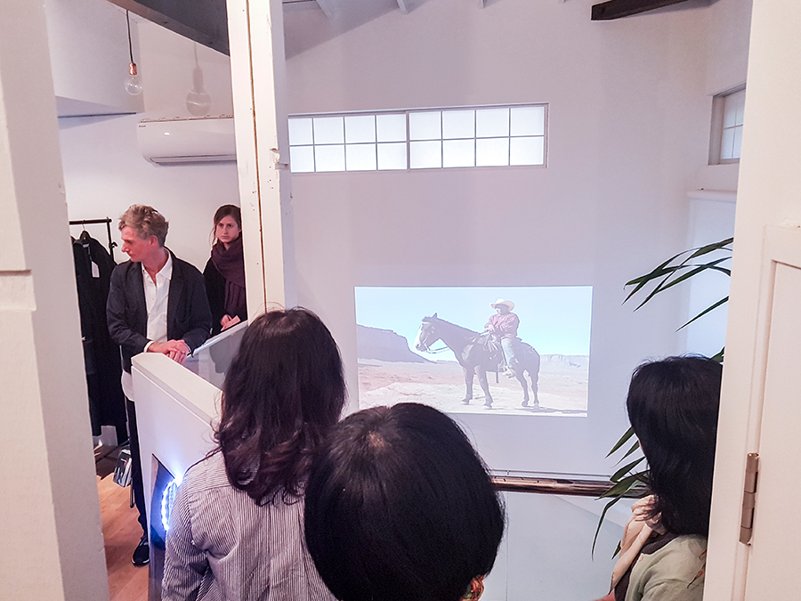 Curator Andreas Spiegl introducing brands and artworks from contemporary Vienna artists at Preface: Image in Politics for Amazon Fashion Week Tokyo 2017.