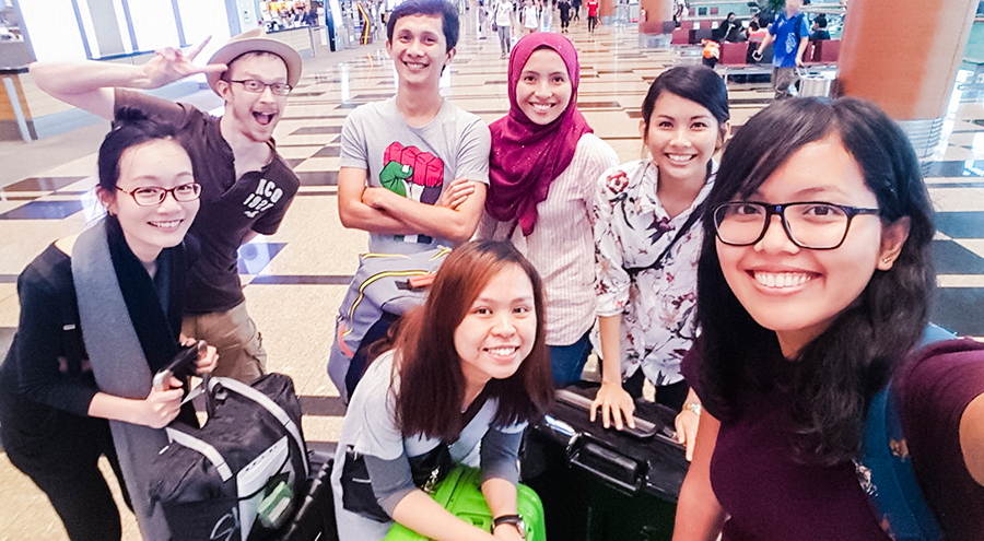 Friends and family sending me, Ruru, and Shasha off at Singapore Changi Airport. Photo by Shasha.