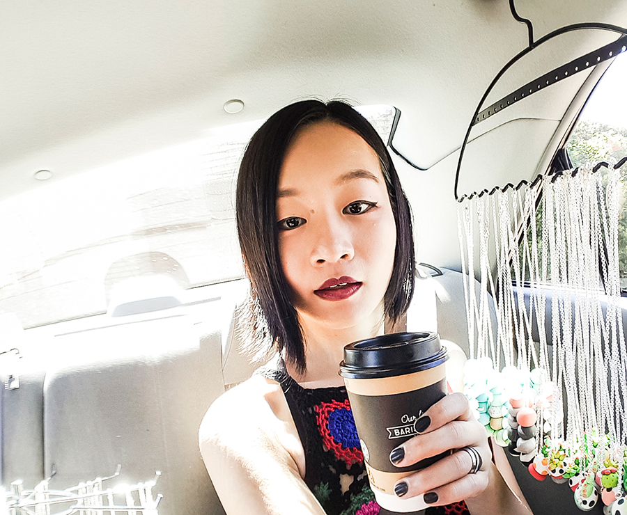Car selfie with a cup of morning tea in Perth, Australia.