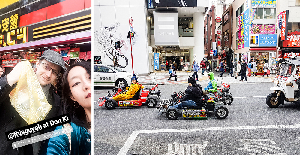 Dressup Mario Go Kart on the streets on Tokyo and shopping at Don Quijote in Japan.