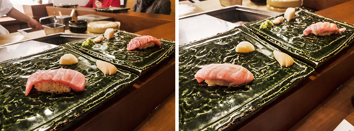 Bluefin tuna sushi and medium-fatty sushi