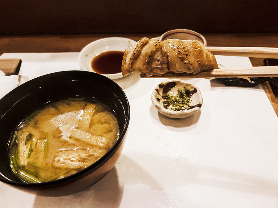 Miso soup and Anago sea eel in Makoto Sushi.
