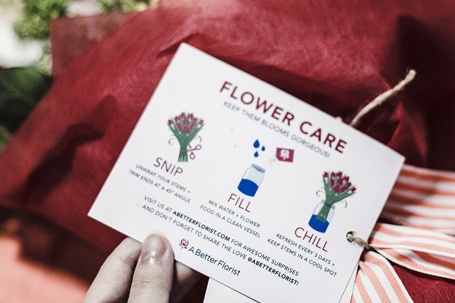 Flower Care card for The Sylvia flower bouquet from A Better Florist.