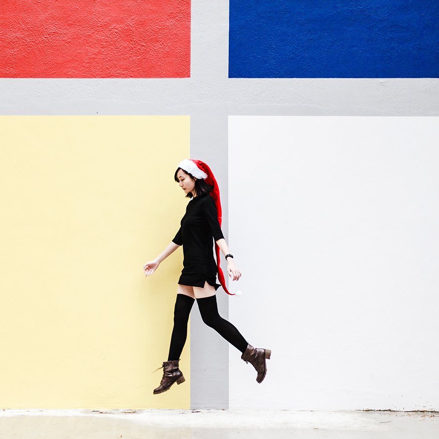 Extra long santa hat and a little black dress for christmas 2017.