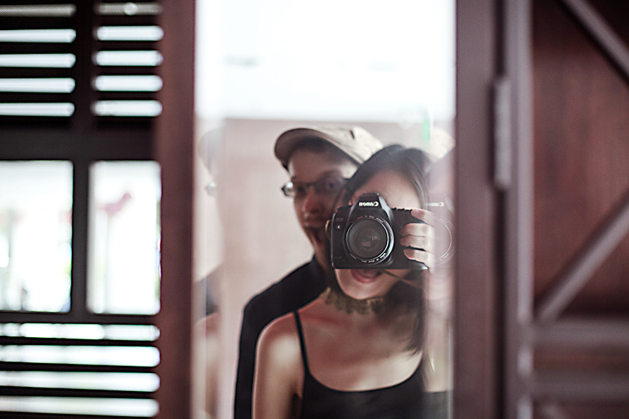 Ottie and Ren's derp mirror selfie with a Canon dSLR.