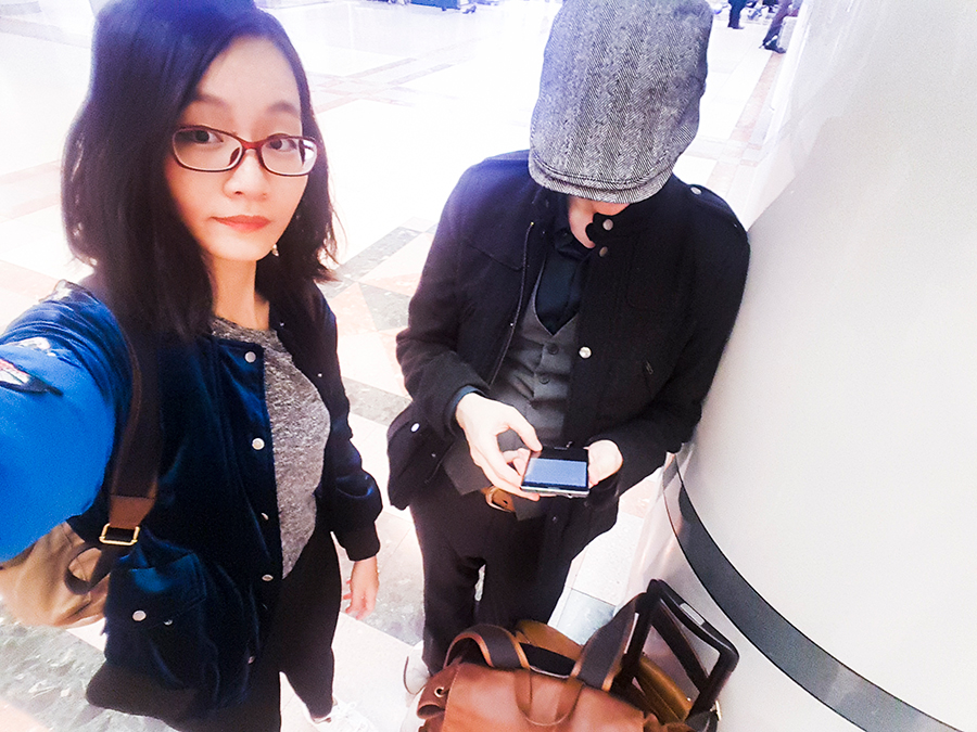 Selfie upon arriving at Narita train station in Japan.