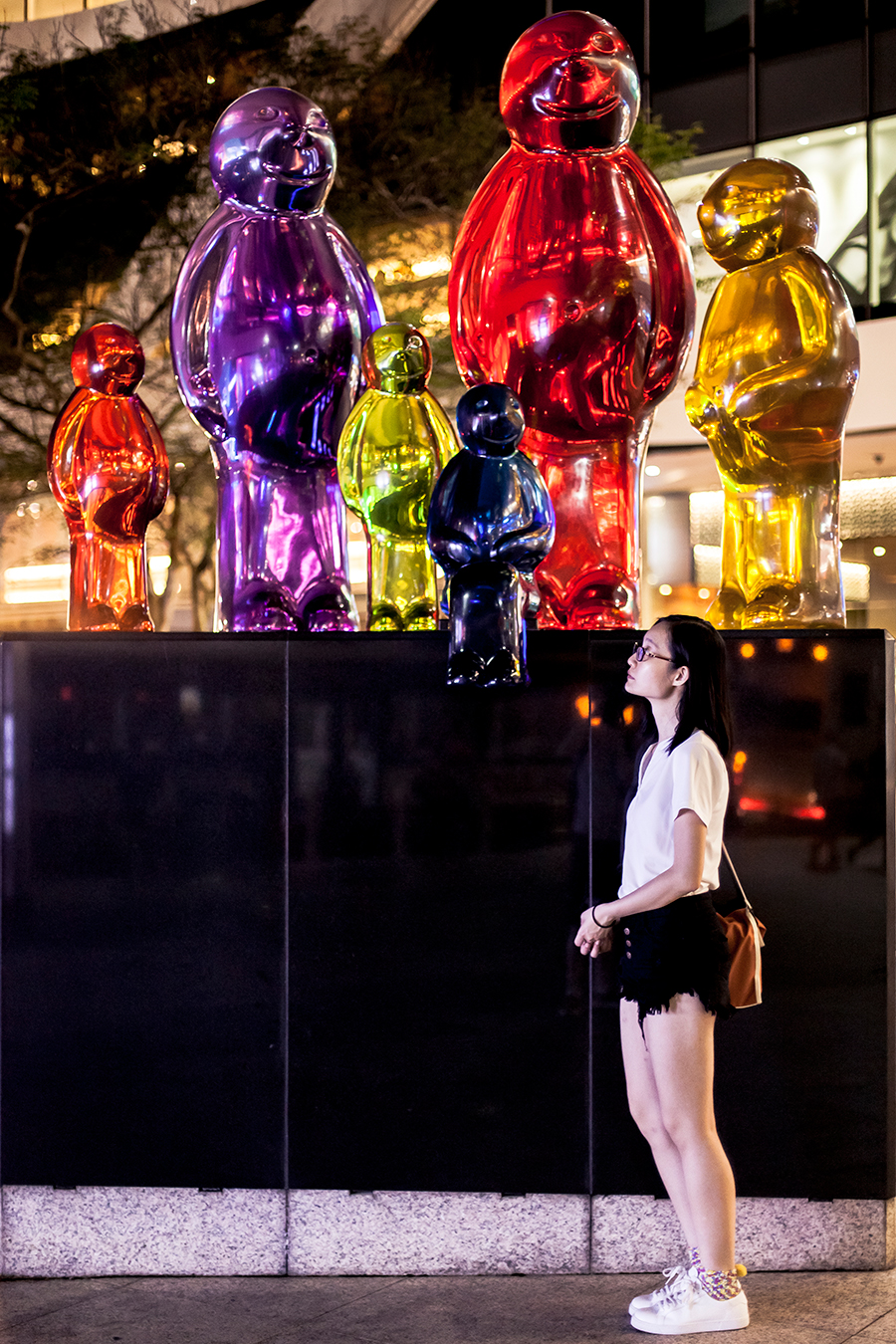 Jelly Baby Family outfit: Zalora white top, Shein black denim distressed crop shorts, Firmoo glasses, RAWROw sling bag, Zaful multicolour pompom socks, Paperplanes white sneakers.