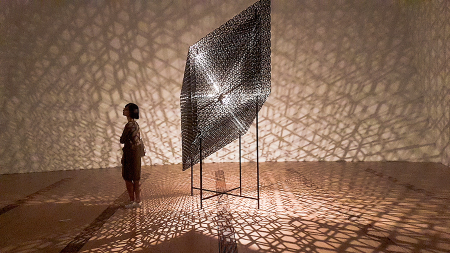 Light and shadow room at the The Universe and Art: An Artistic Voyage Through Space exhibition, ArtScience Museum Singapore.
