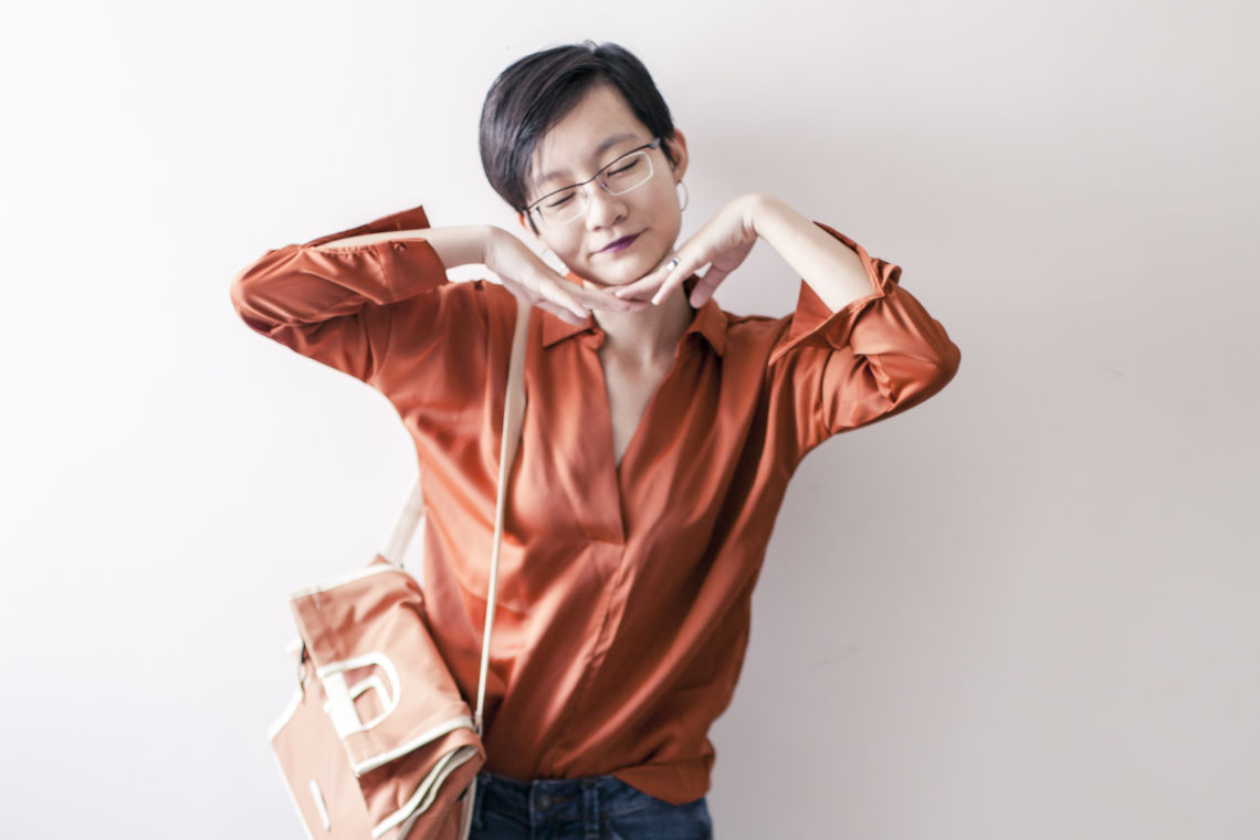 OOTD: Pomelo Fashion orange blouse, Espirit denim jeans, RAWROW convertible satchel, OWNDAYS glasses.