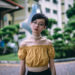 Zaful off shoulder crop top, Zaful floral lace choker, OWNDAYS prescription glasses.